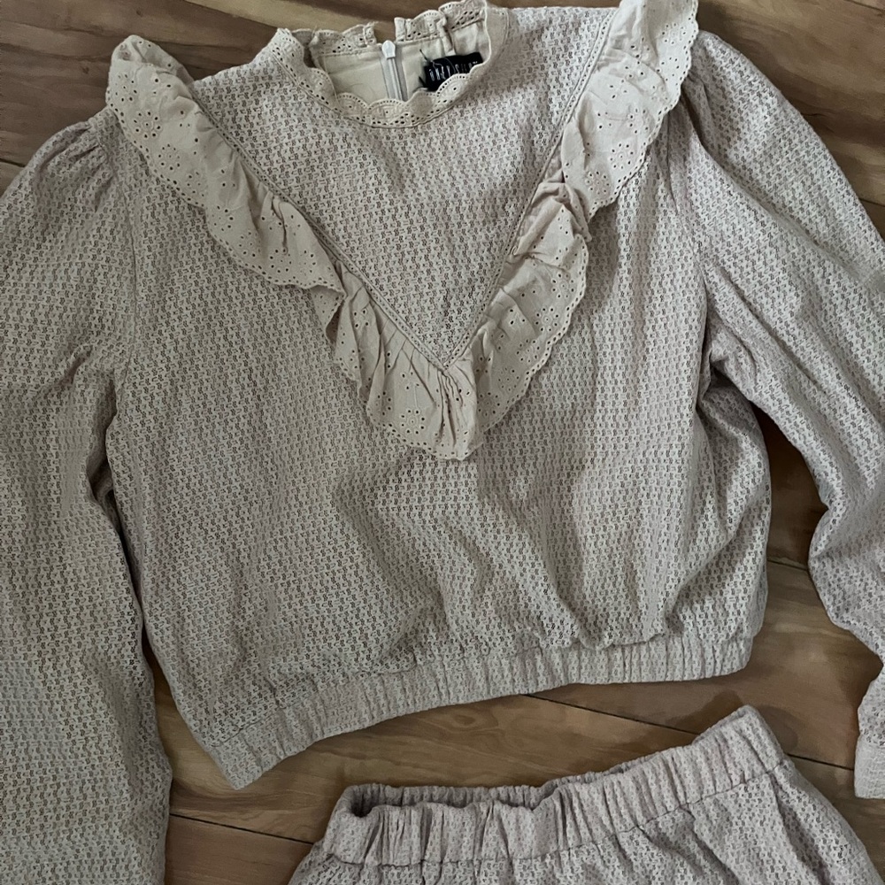 Cream Ruffled Top and Bottom Set